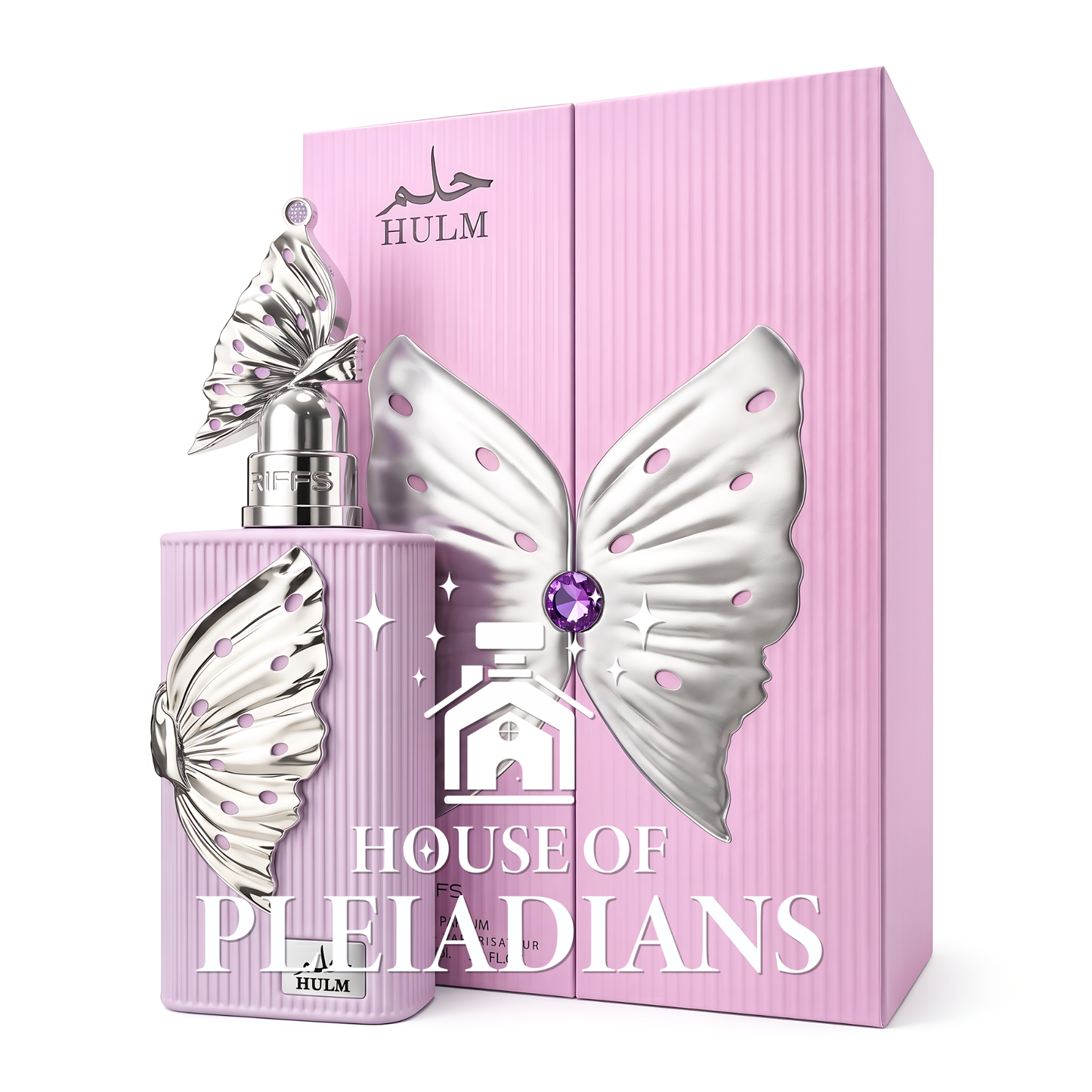 Hulm Riiffs perfume bottle and luxury pink butterfly gift box 100ml UK