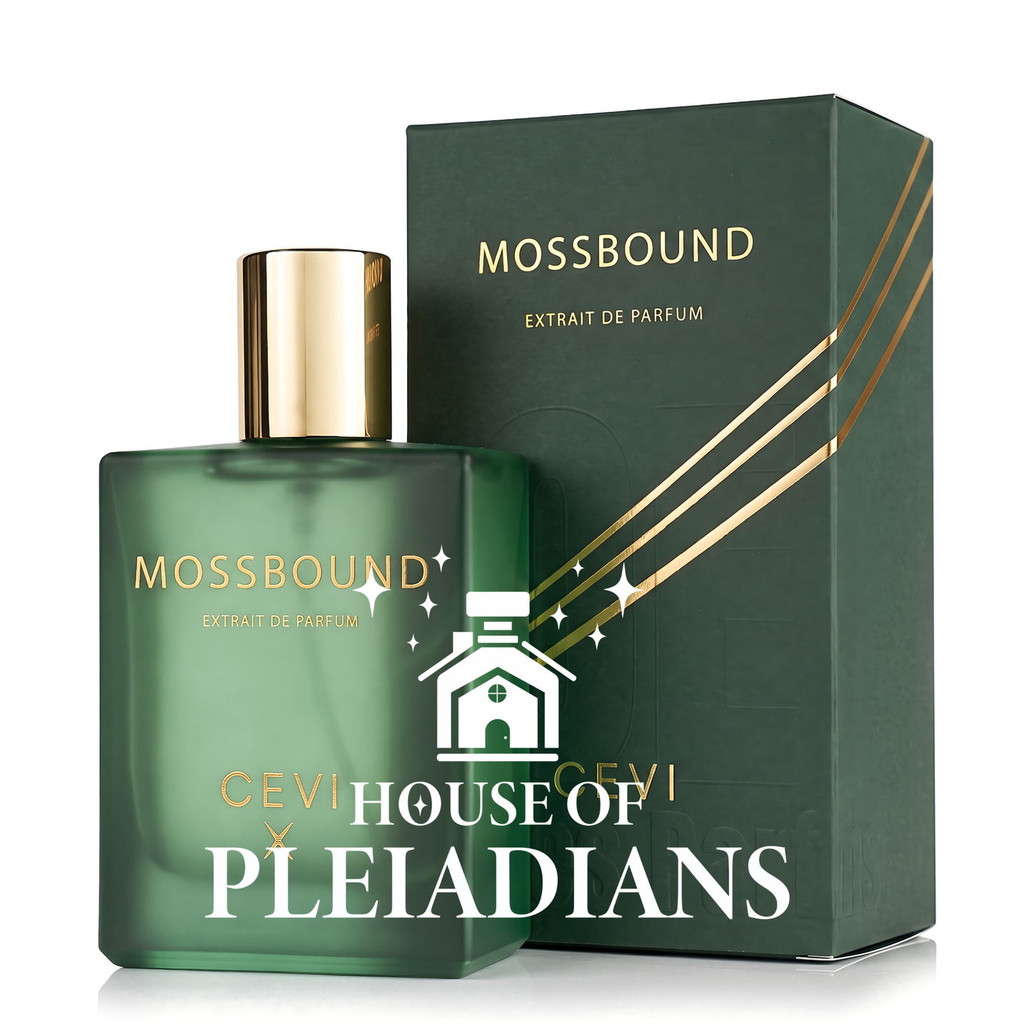 Mossbound perfume bottle and luxury green gold packaging UK