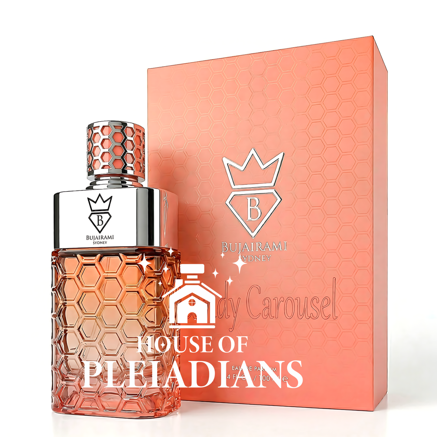 Bujairami Candy Carousel 100ml Eau de Parfum bottle with honeycomb glass and box Middle Eastern perfume UK