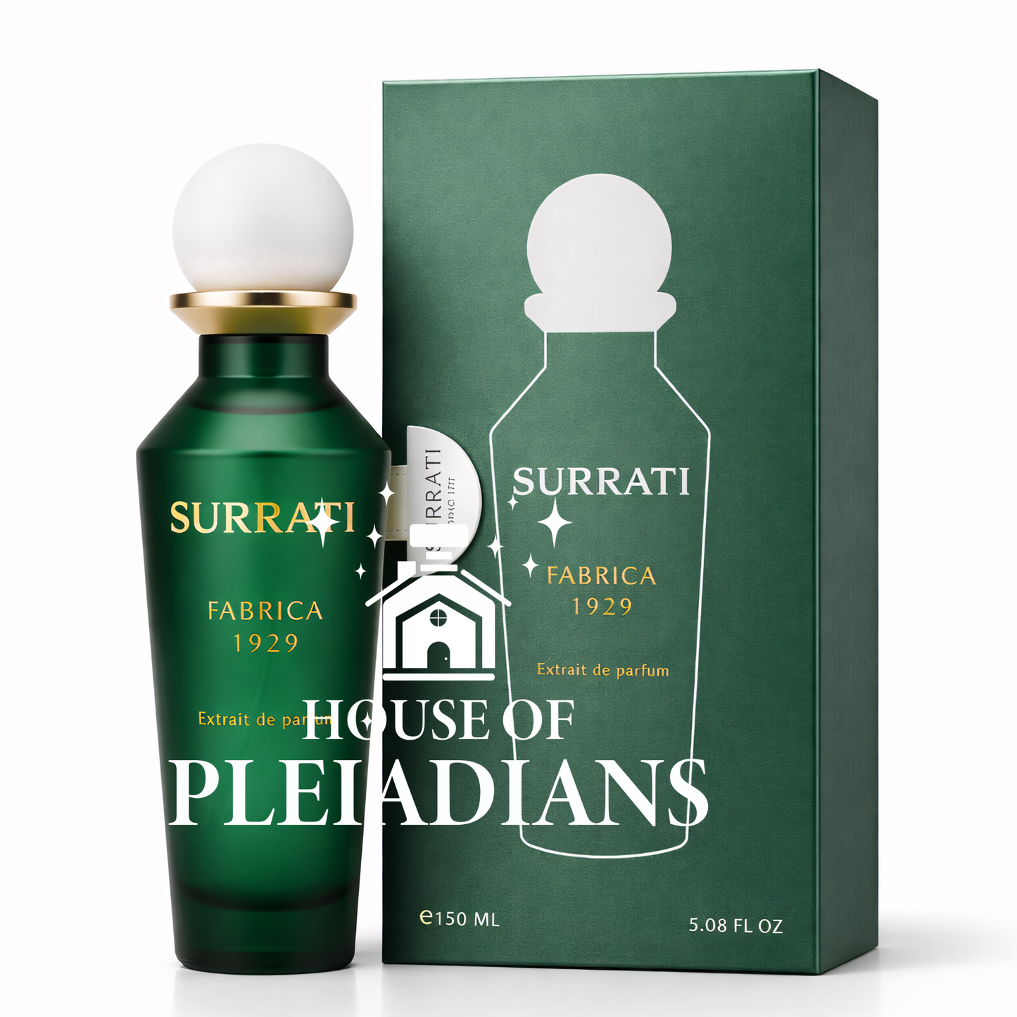 Fabrica 1929 extrait de parfum by Surrati – House of Pleiadians – ornate glass bottle with gold accents – 150 ml / 5.08 fl oz