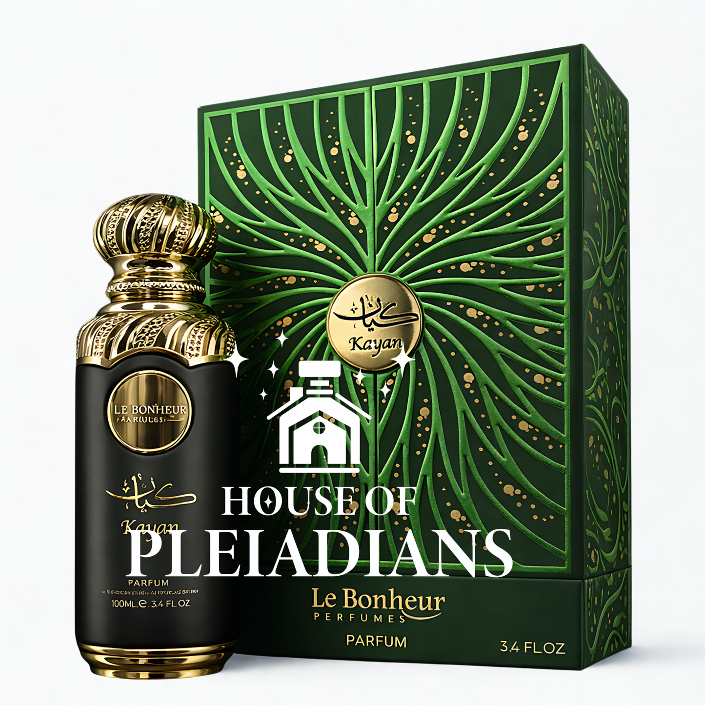 Kayan Le Bonheur perfume by House of Pleiadians – 100 mL / 3.4 fl oz – luxury parfum bottle packaging