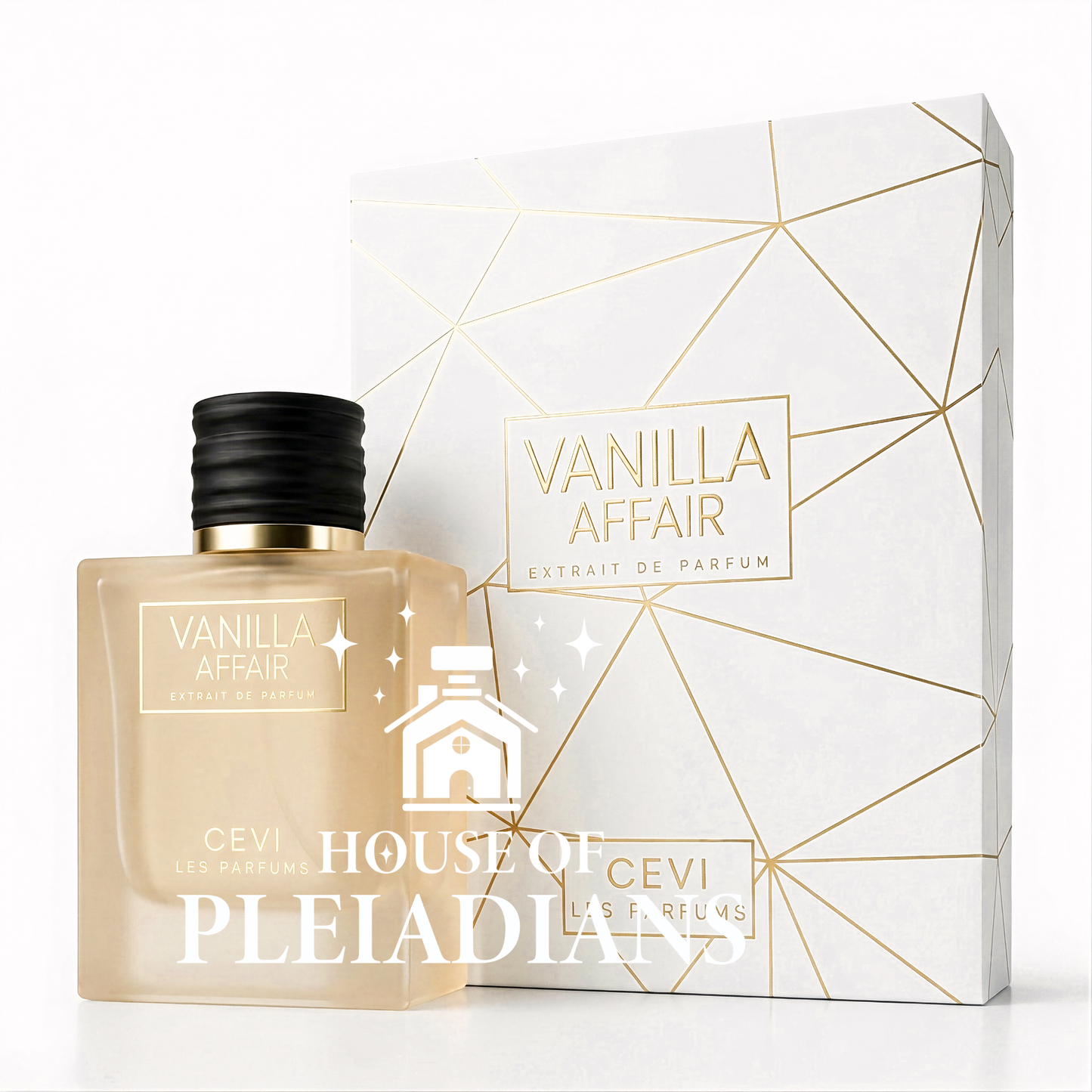 CEVI Vanilla Affair Extrait de Parfum bottle with frosted glass and white gold box Middle Eastern perfume UK