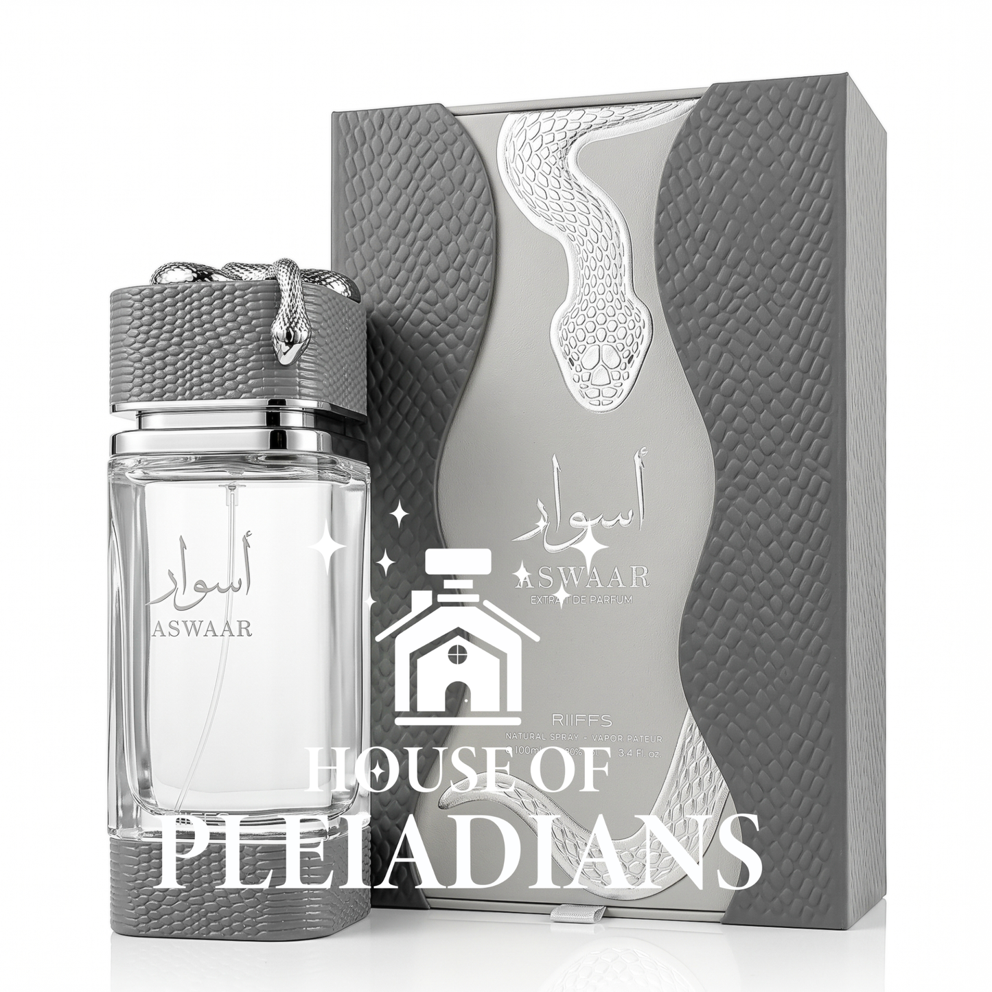 Aswaar Riiffs perfume bottle and luxury silver snake gift box 100ml UK