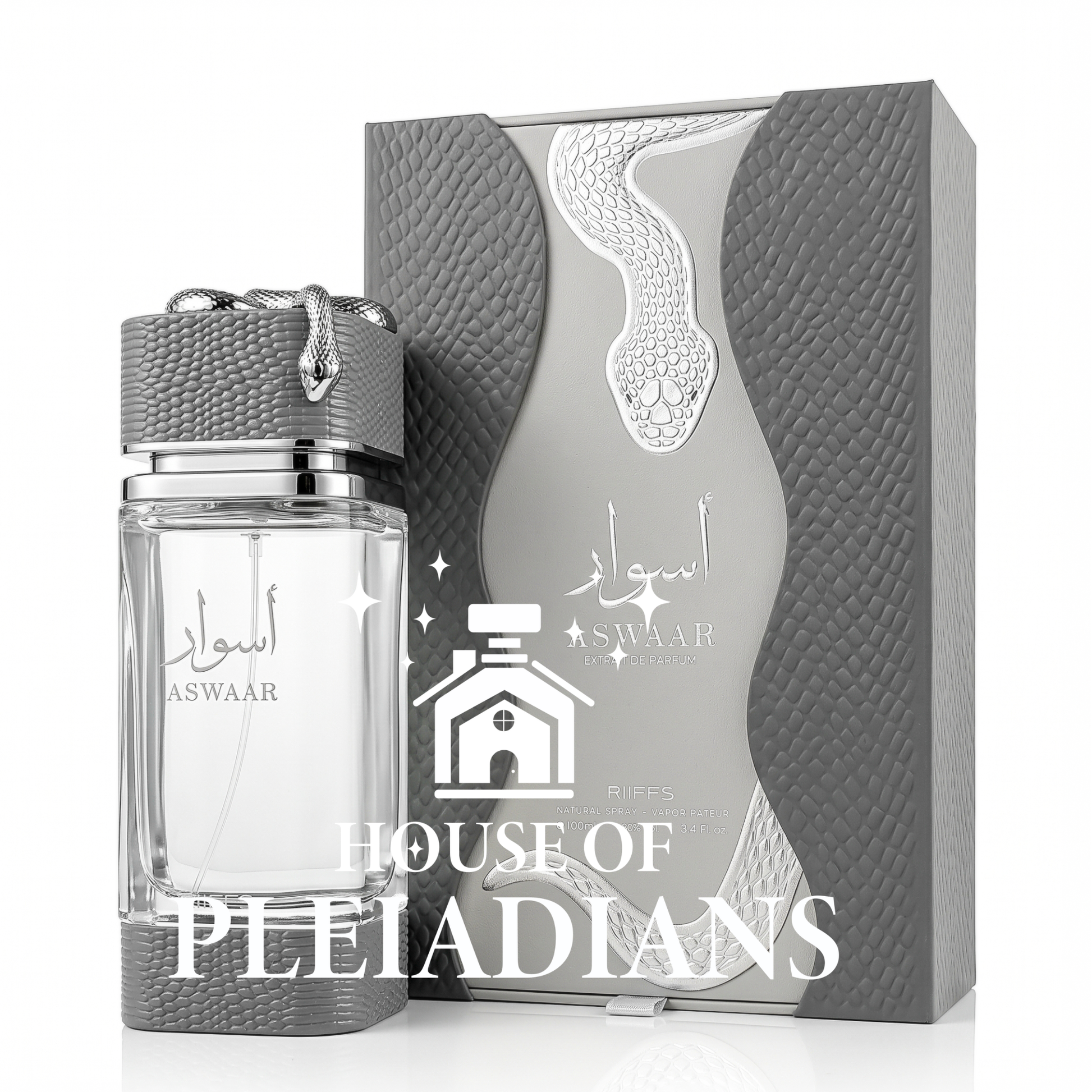Aswaar Riiffs perfume bottle and luxury silver snake gift box 100ml UK