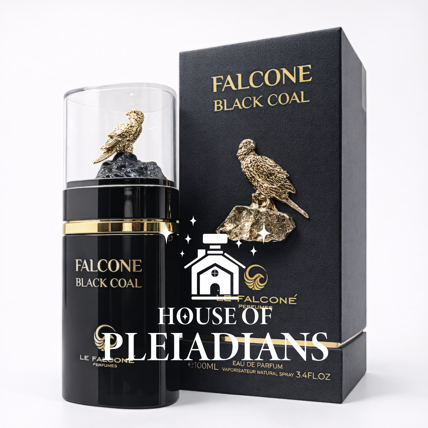 Falcone Black Coal perfume bottle and packaging on a white background