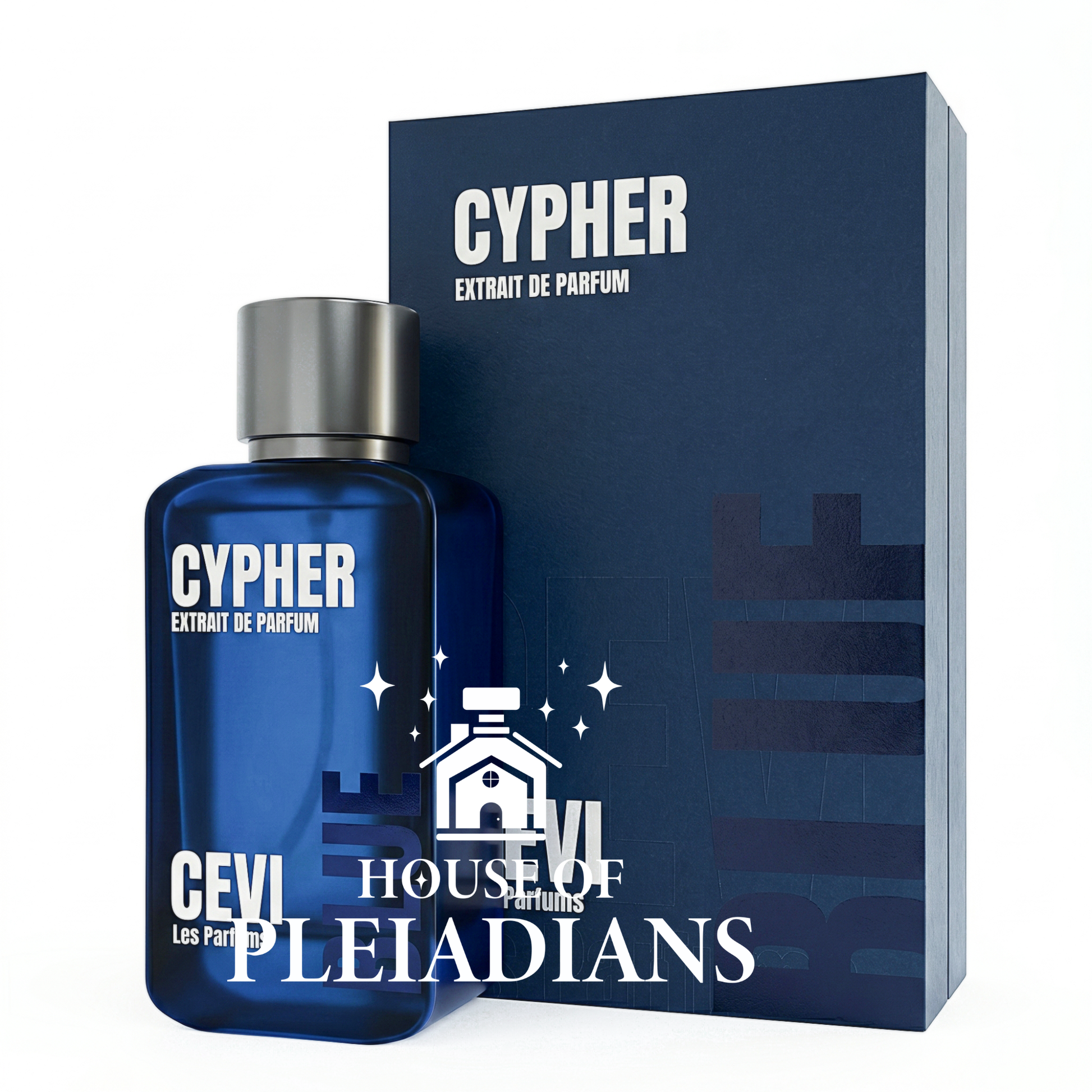 Cypher Blue CEVI perfume bottle and luxury blue packaging UK
