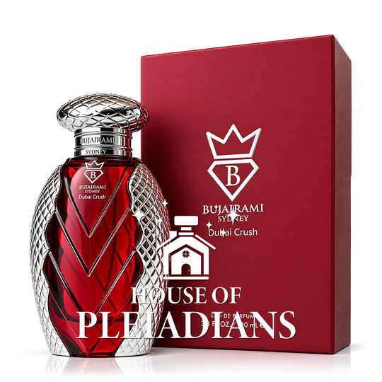 Dubai Crush by Bujairami perfume bottle and red and silver packaging UK