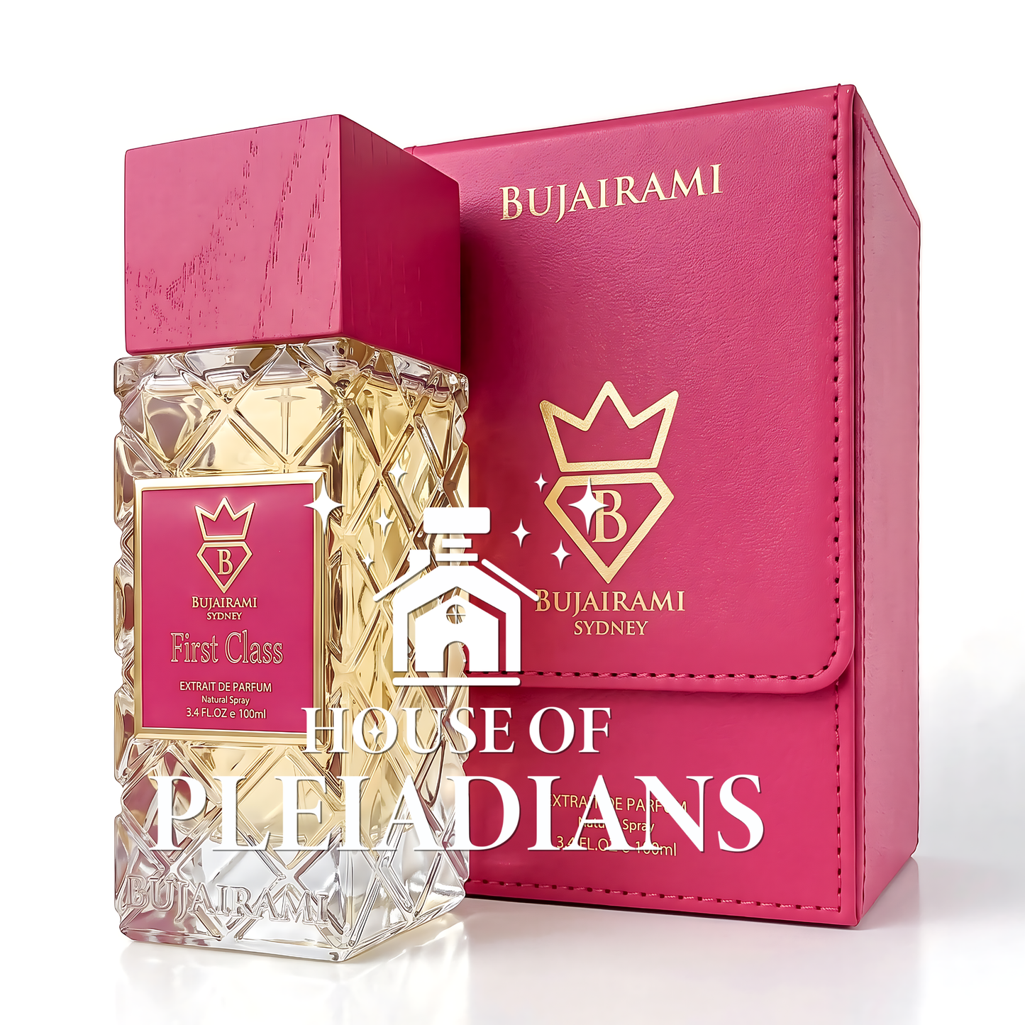First Class perfume bottle and luxury pink packaging UK