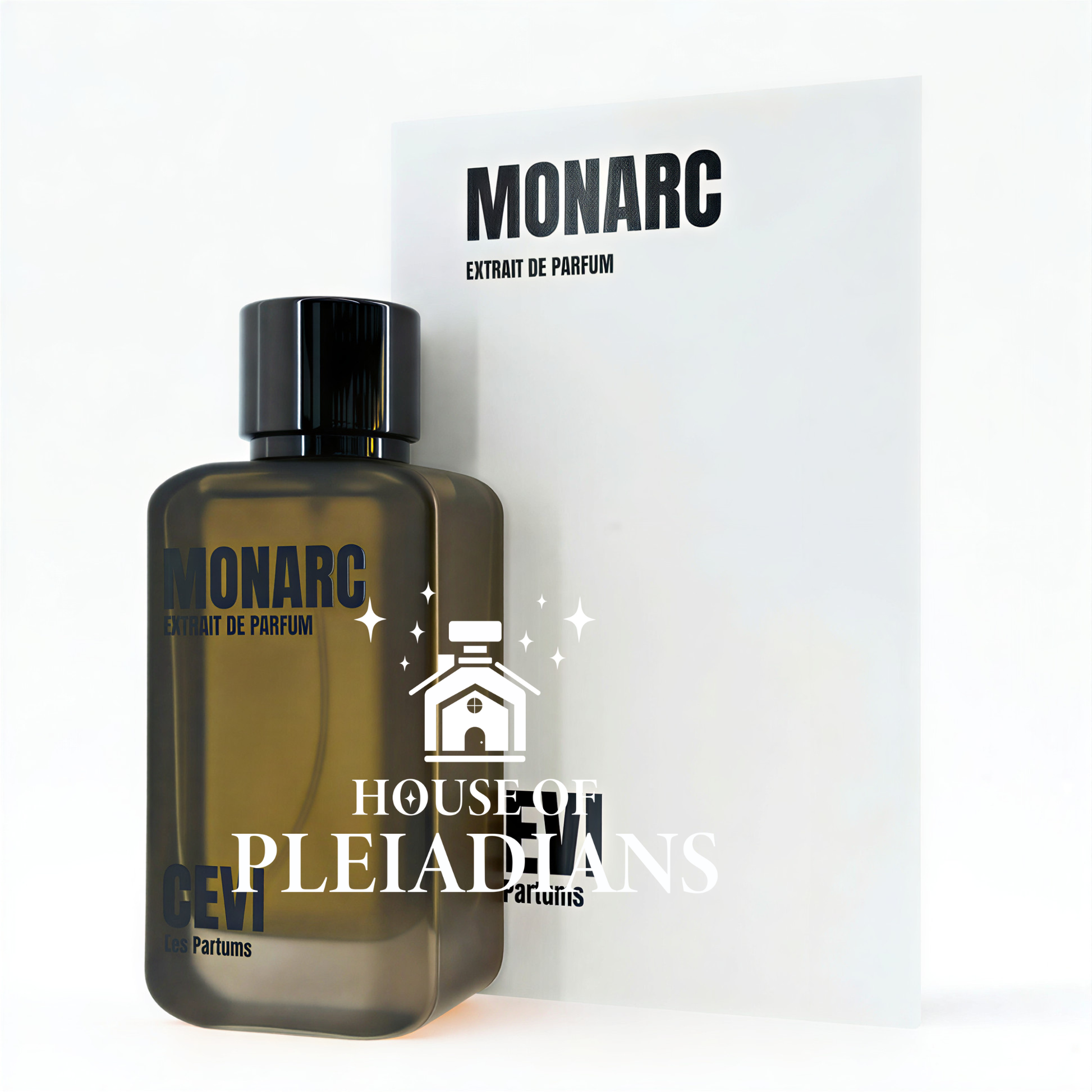 Monarc perfume bottle with packaging on a white background