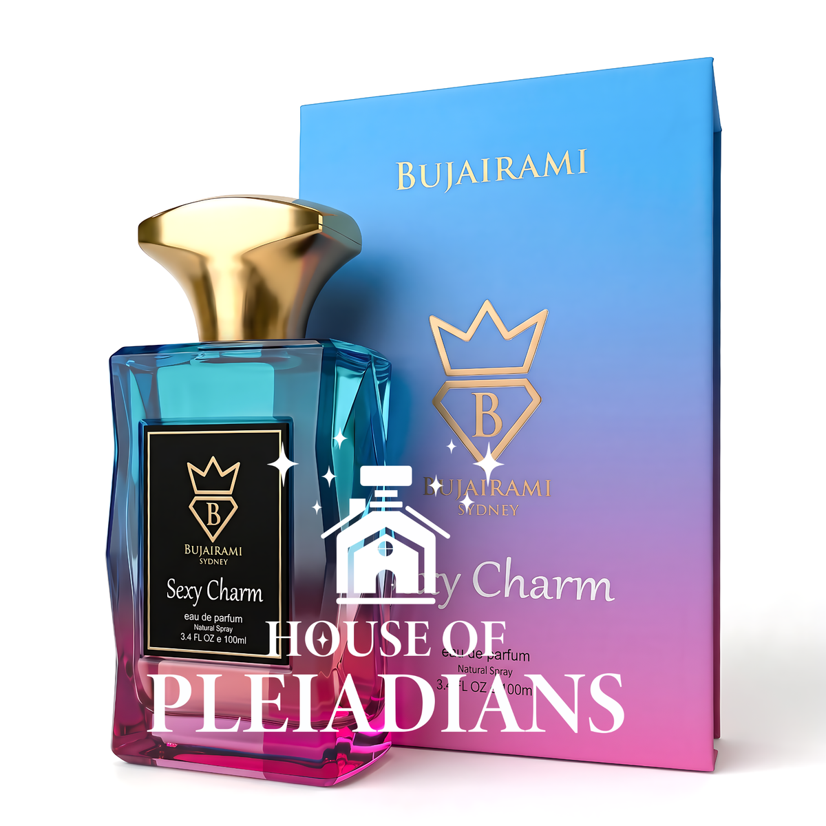 Sexy Charm perfume bottle and luxury blue pink gradient packaging UK