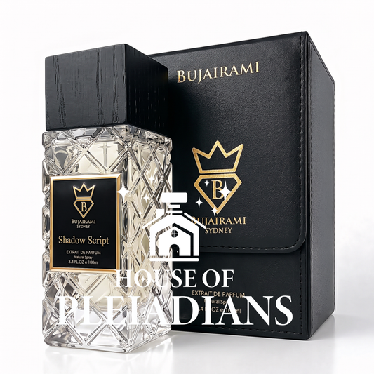 Shadow Script Bujairami perfume bottle and luxury black packaging 100ml UK