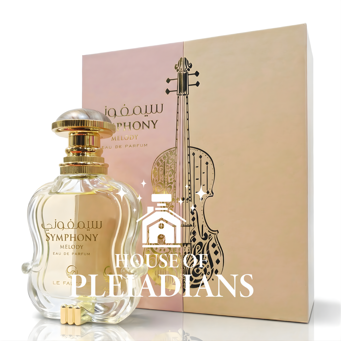 Perfume bottle and packaging with 'House of Pleiadians' branding