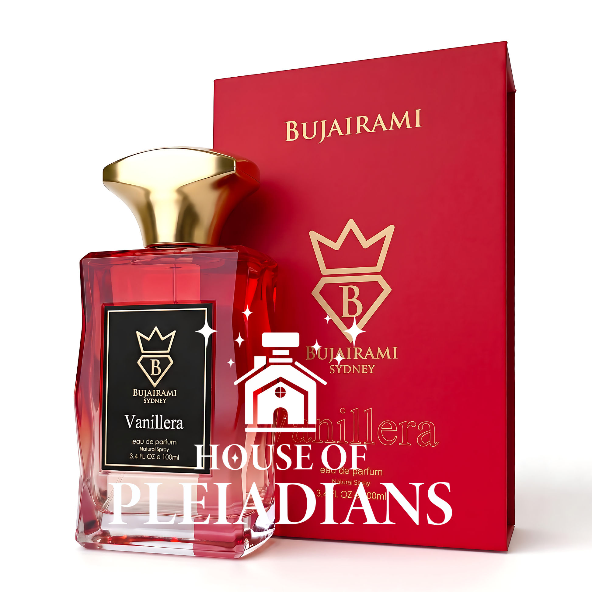 Vanillera Bujairami perfume bottle and luxury red packaging 100ml UK