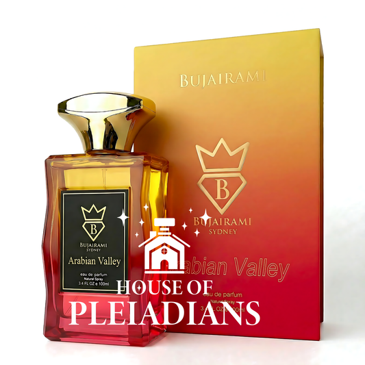 Bujairami Sydney Arabian Valley eau de parfum – clear glass bottle with gold-tone cap – 100 ml / 3.4 fl oz natural spray