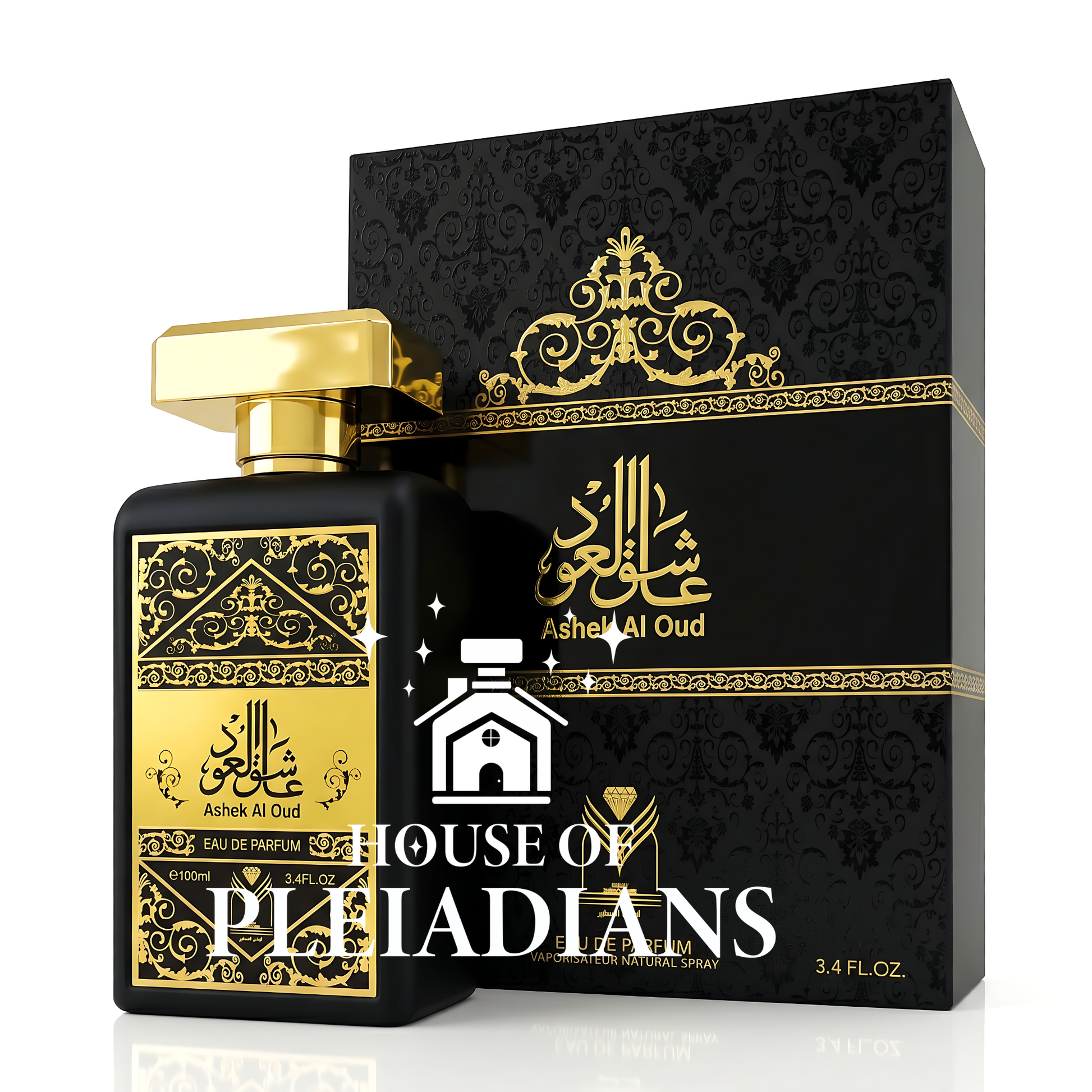Ashek Al Oud perfume bottle and luxury black packaging UK