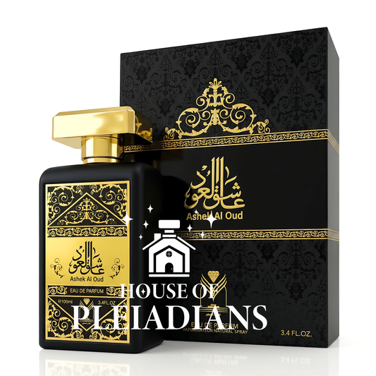 Ashek Al Oud perfume bottle and luxury black packaging UK