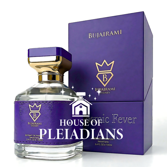 Bujairami Cosmic Fever 100ml Extrait de Parfum bottle with purple label and box Middle Eastern perfume UK