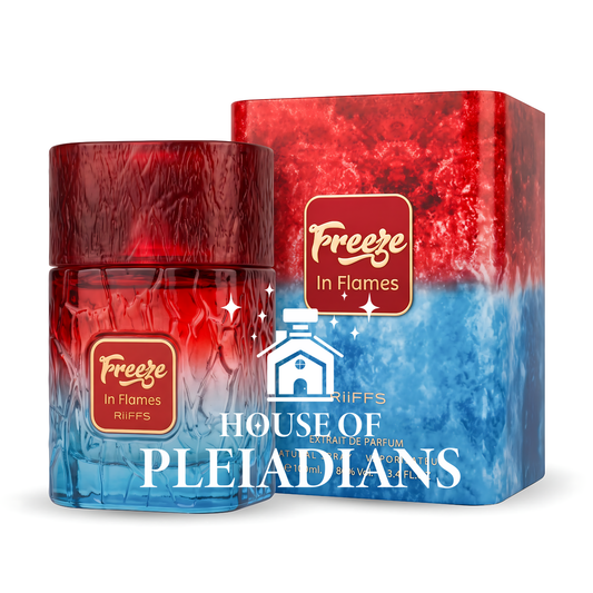 Freeze In Flames perfume bottle and luxury red blue packaging UK