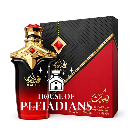 Nusuk Gladius Extrait de Parfum 100ml red and gold luxury perfume bottle with box Middle Eastern fragrance UK