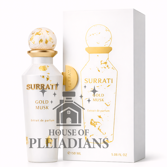 Surrati Gold Musk perfume bottle and packaging on a white background