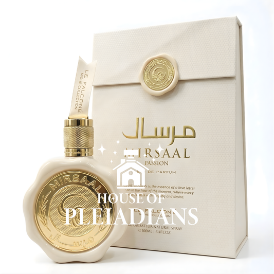 Mirsaal passion perfume bottle and packaging on a white background