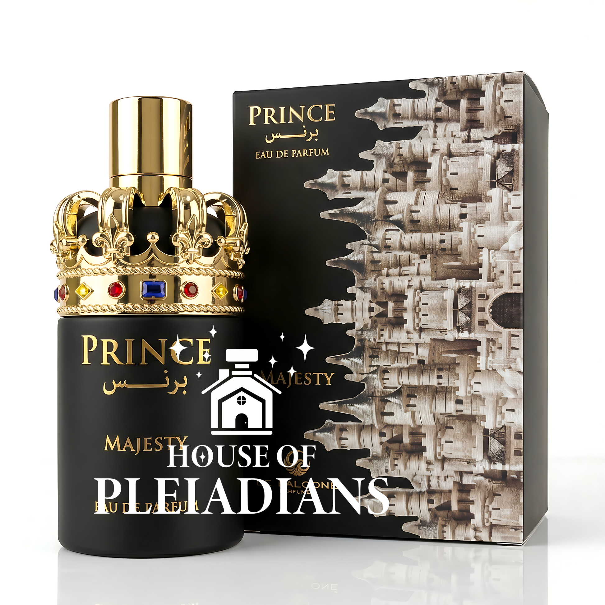 Prince Majesty perfume bottle and luxury black gold packaging UK