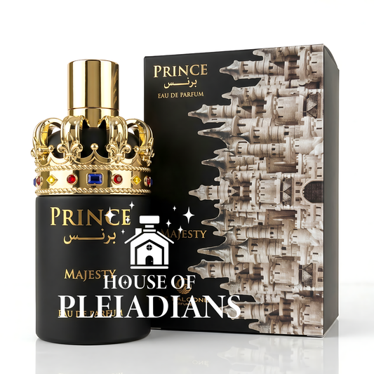 Prince Majesty perfume bottle and luxury black gold packaging UK