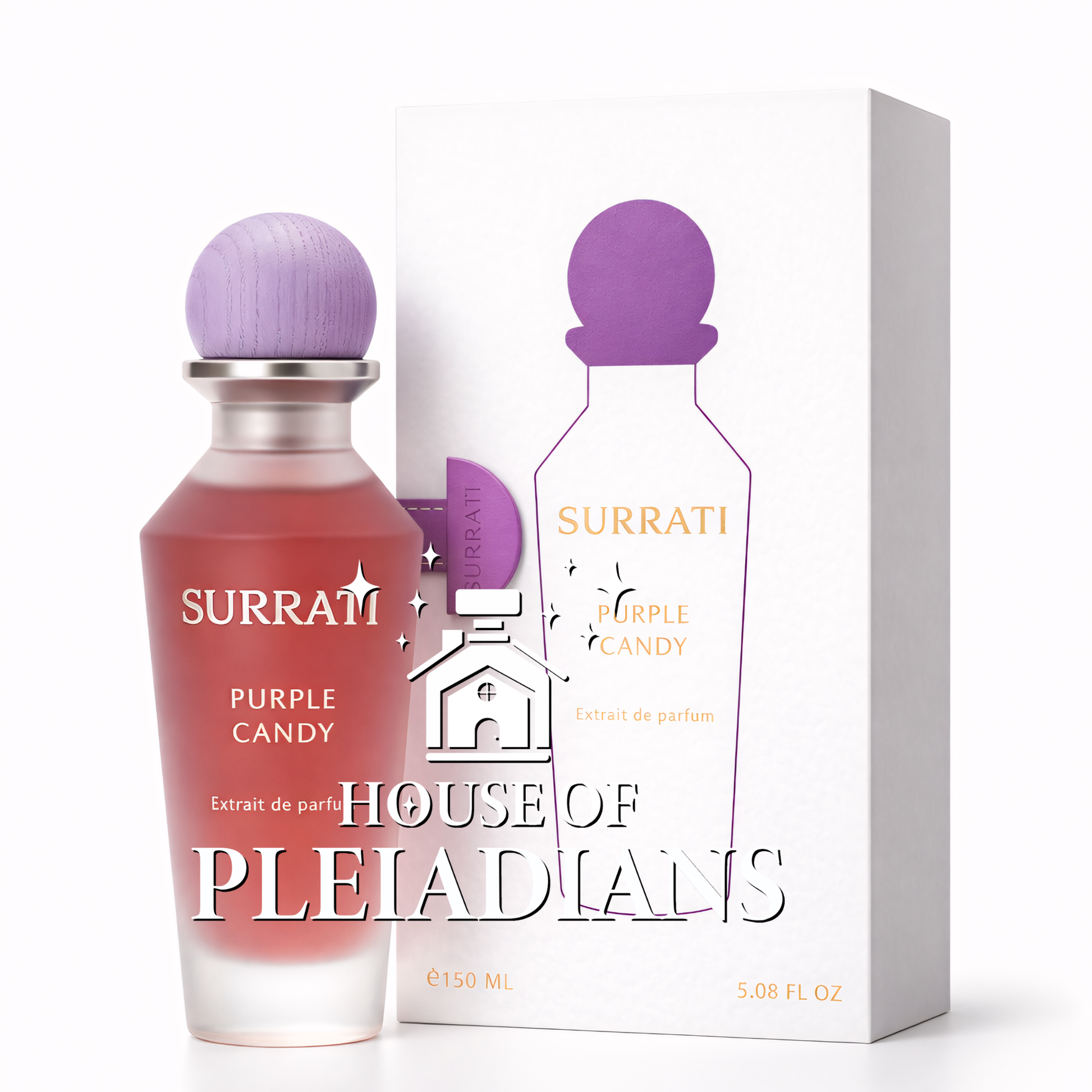 Surram Purple Candy perfume bottle and packaging on a white background
