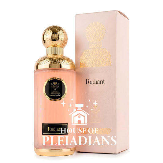 Almas Radiant 200ml Eau de Parfum peach bottle with gold cap and box Middle Eastern perfume UK