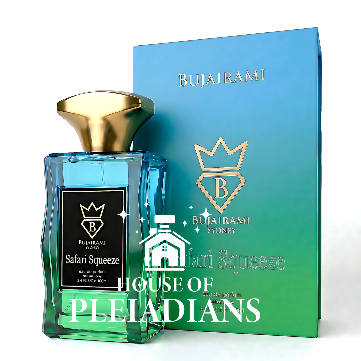 Safari Squeeze Bujairami perfume bottle and luxury gradient packaging 100ml UK