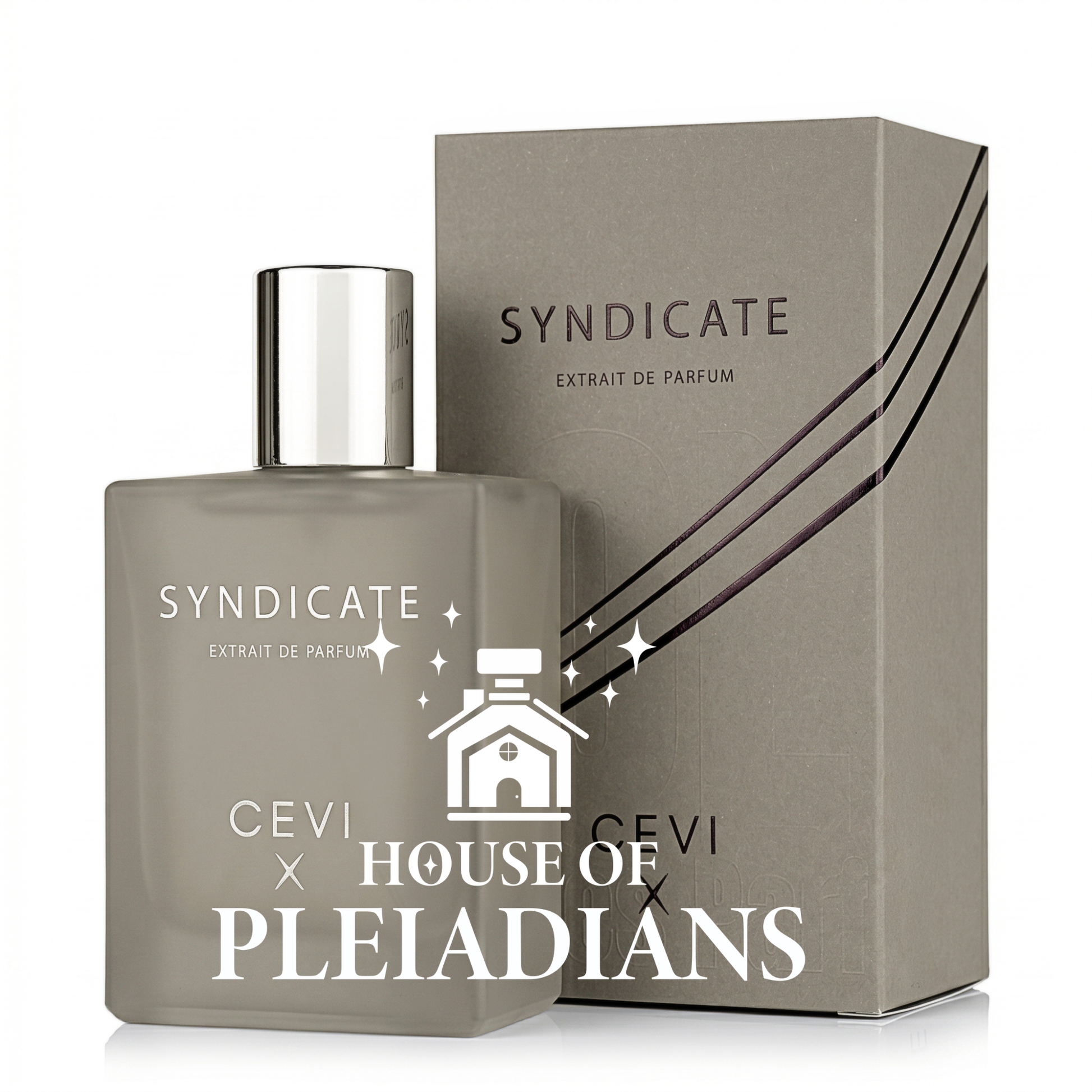 Syndicate CEVI X perfume bottle and luxury grey packaging UK