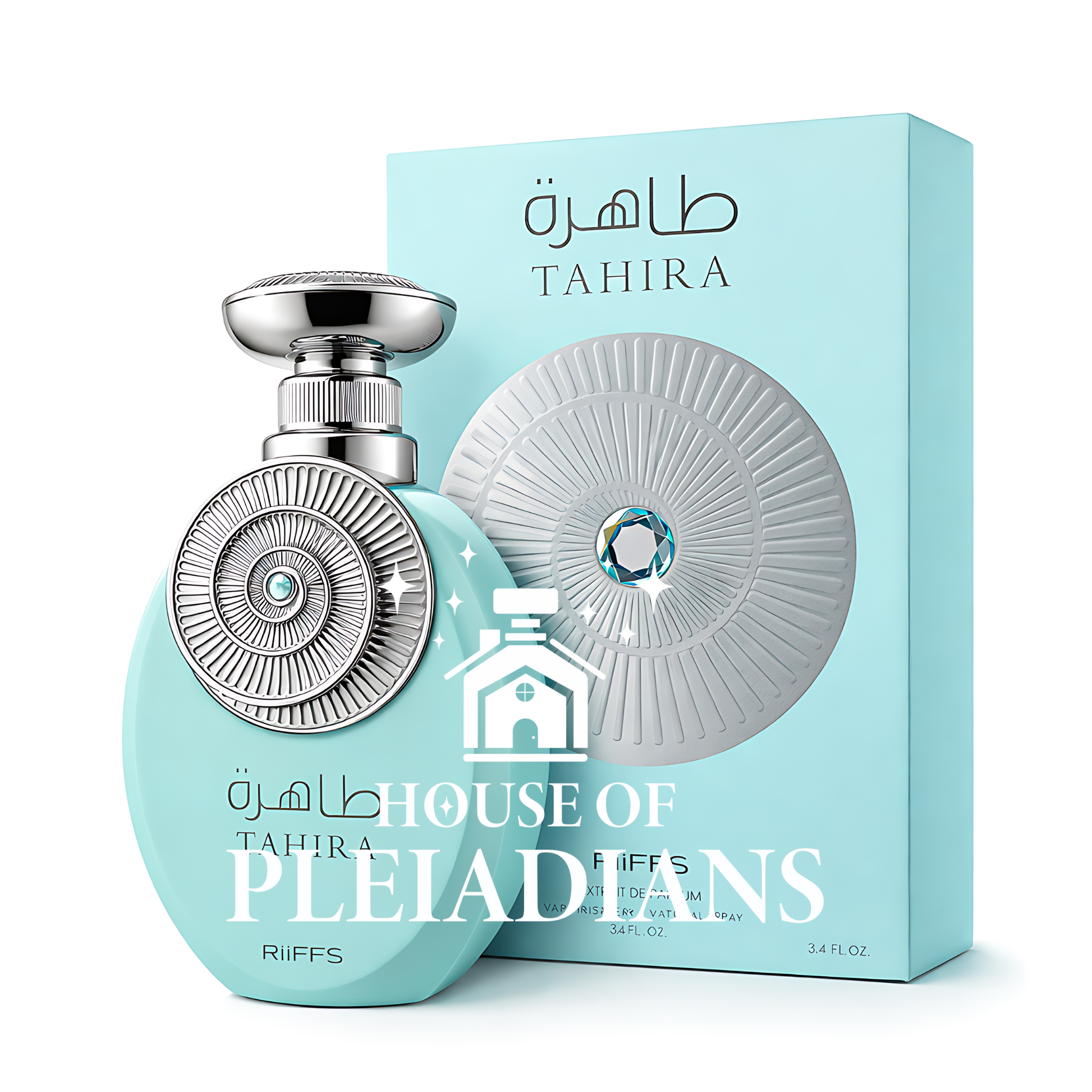 Riiffs Tahira 100ml Eau de Parfum turquoise blue bottle with silver cap and box Middle Eastern perfume UK