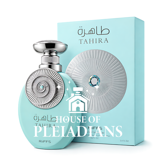 Riiffs Tahira 100ml Eau de Parfum turquoise blue bottle with silver cap and box Middle Eastern perfume UK