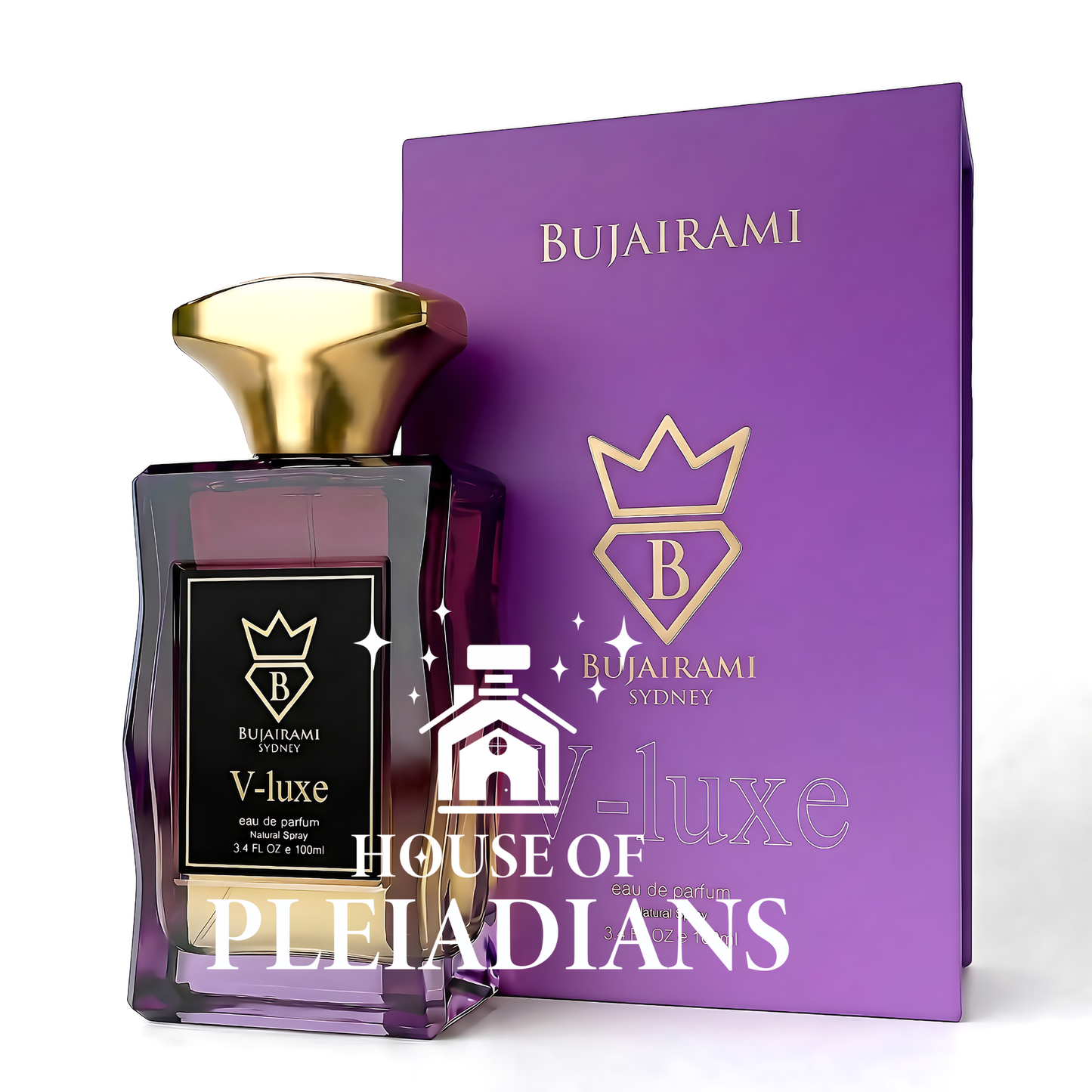 V-Luxe perfume bottle and luxury purple gradient packaging UK