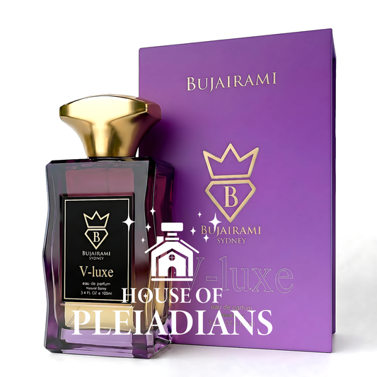 V-Luxe perfume bottle and luxury purple gradient packaging UK