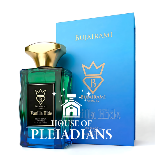 Vanilla Hide perfume bottle and luxury blue gradient packaging UK